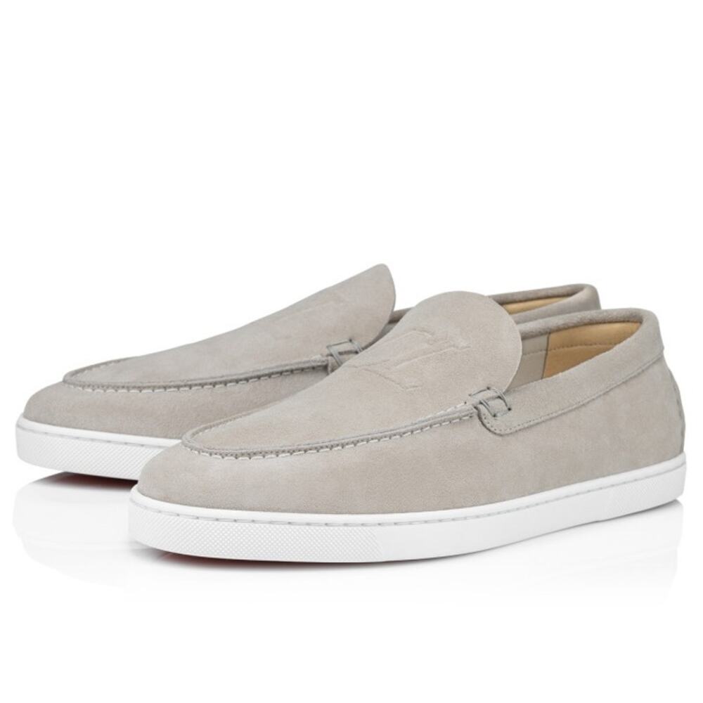 Christian Louboutin  Logo Embossed Versiboat Shoes Grey Leather Suede Size 43